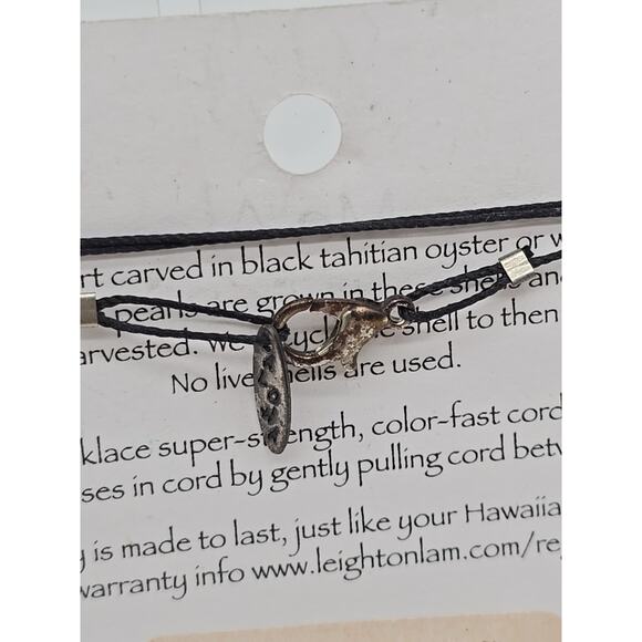 Carved Oyster Shell Hawaiian Monstera Pendant Delicate 17" Cord Necklace - Picture 3 of 11